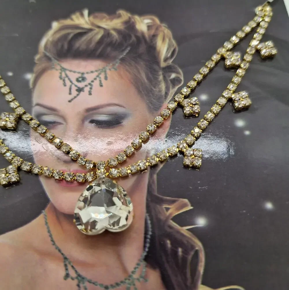 Rhinestone Head Chain Gold Tone Bridal Prom Boho DISCOLORATION ON BACK OF CHAIN